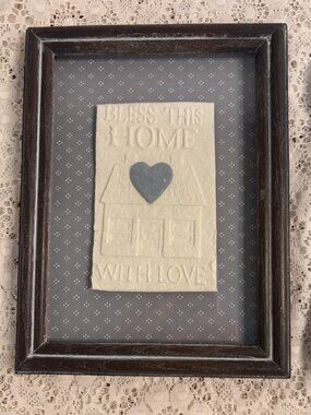 VTG Framed Cast Paper Art Bless This Home With Love House Blessing Art